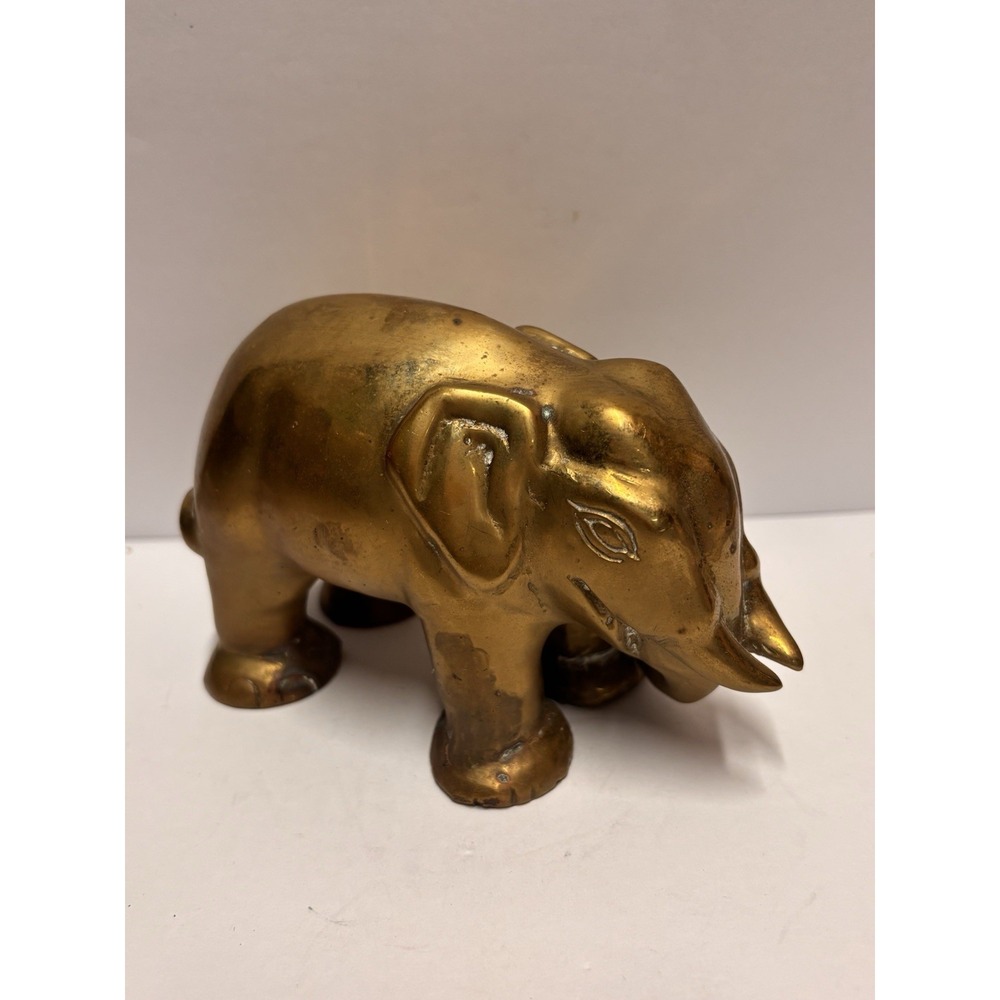 Elephant Solid Brass Elephant Statue Figurine Heavy Patina Small Vintage